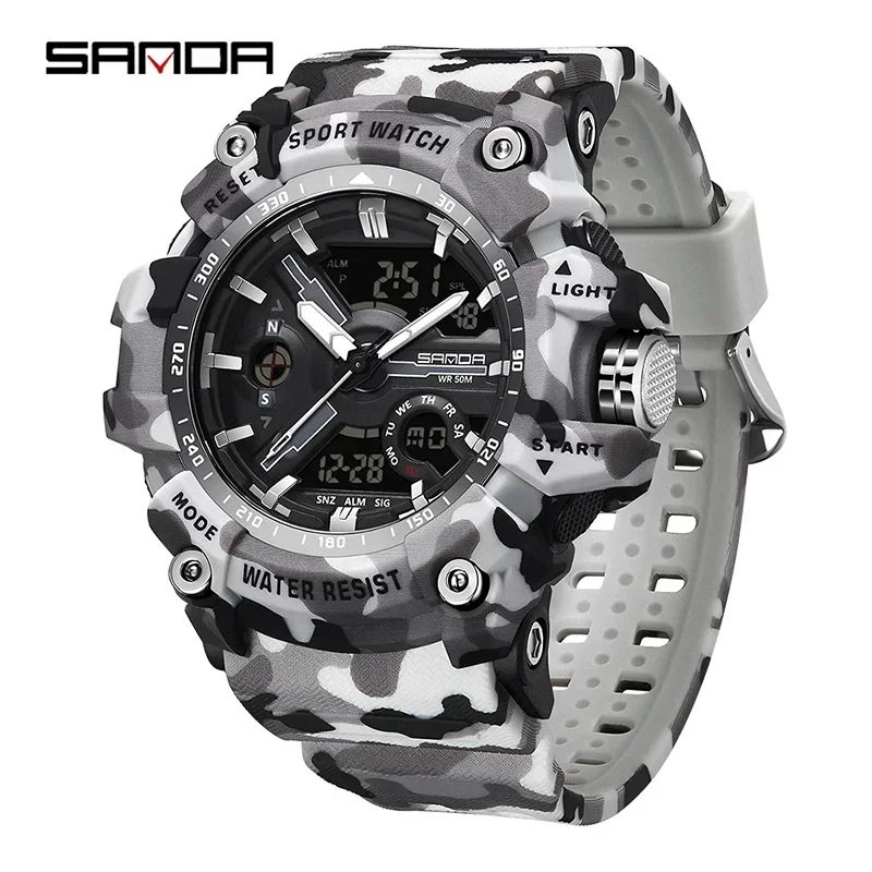 SANDA 3355 Electron Clock Brand Men's Sports Watches G style Military Quartz Watch Waterproof Double Display