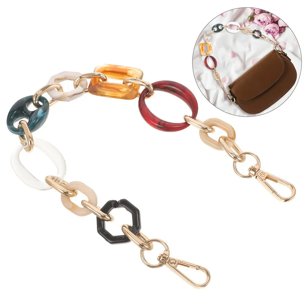 2Pcs Vintage Chain Purse Decoration Acrylic Alloy Shoulder Strap Replacement 14.54 Bag Handle Purse Strap Extender for Handbag