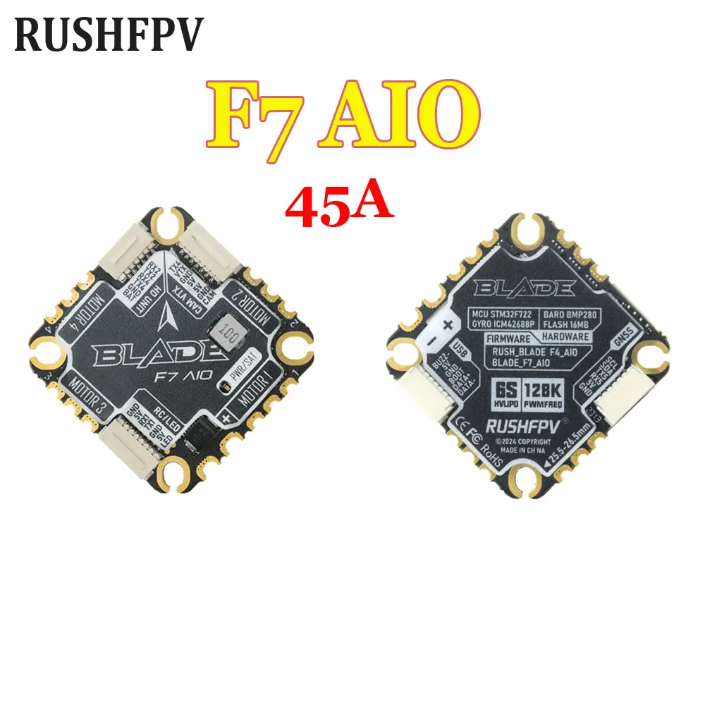 RUSHFPV BLADE F7 45A AIO F722 Flight Controller Built-in BLHELI_32 45A 4in1 ESC 3-6S LiPo for FPV Freestyle Drone