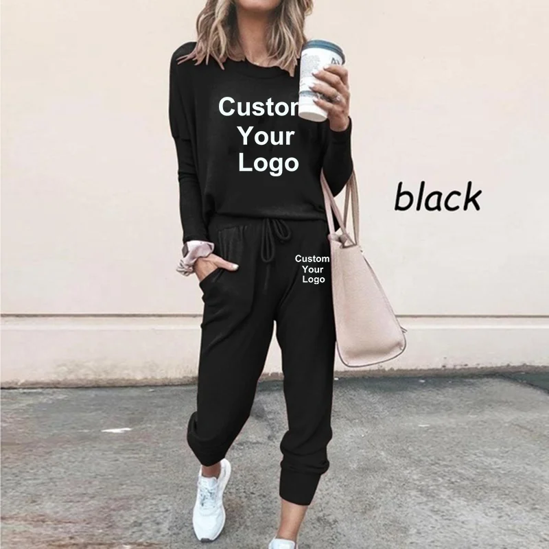 Hot Sale Custom Your Logo Ladies Sports Suit Fashion Hoodies and Pants Two-piece Set Women Sweatshirt Jogging Suit Home Wear