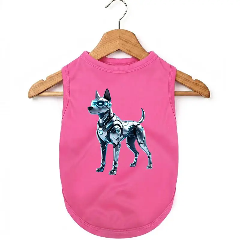 Lightweight Dog Vest for Summer - Robot Dog Graphic - Breathable Yellow Puppy Clothes Non-Cotton Apparel
