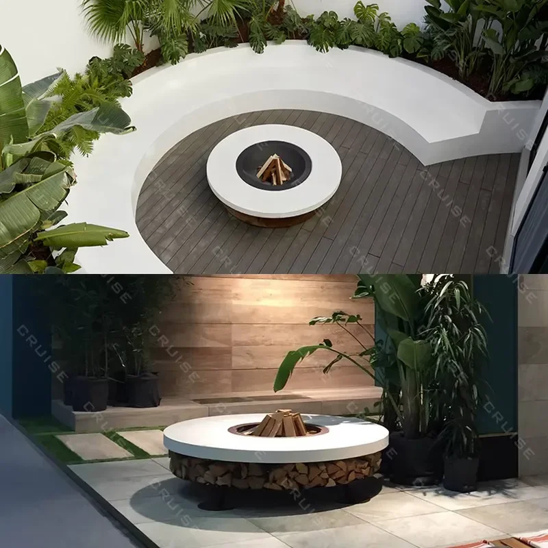 1200mm Freestanding Fire Pit High Temp Resistant Wood Burning Fireplace Outdoor Cooking Villa Garden Decoration Steel Bowl