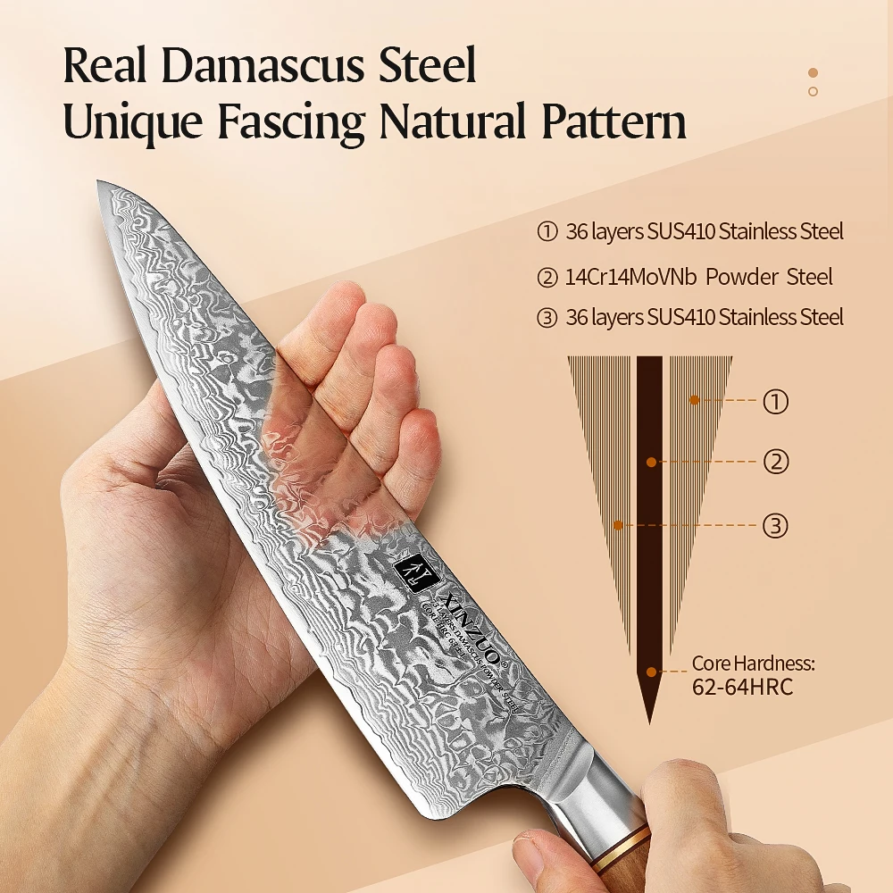 XINZUO 73 Layers Damascus Steel 1pc Or 3pcs Knife Set Kitchen Knives Chef Utility Knife High Carbon Power Steel Olive Handle