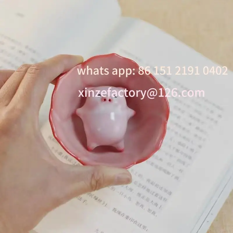 

Customizable Cute Pig Spit Bubbles Ceramic Tea Cup Cartoon Porcelain Teacup Water Cups Mug 110ML
