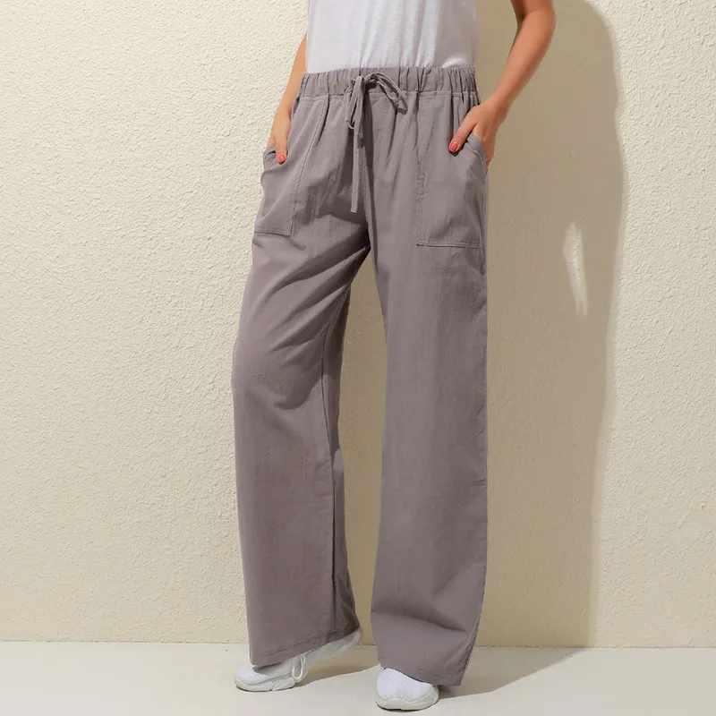 Pantalones bombachos de lino y algodón para mujer, pantalón holgado de cintura alta, informal, a la moda, para verano y otoño, 2023
