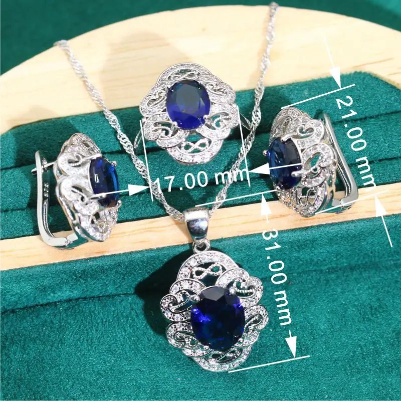 Luxurious Blue Green Zircon 925 Silver Jewelry Sets for Women Wedding Bracelet Earrings Necklace Pendant Ring Dating Gifts