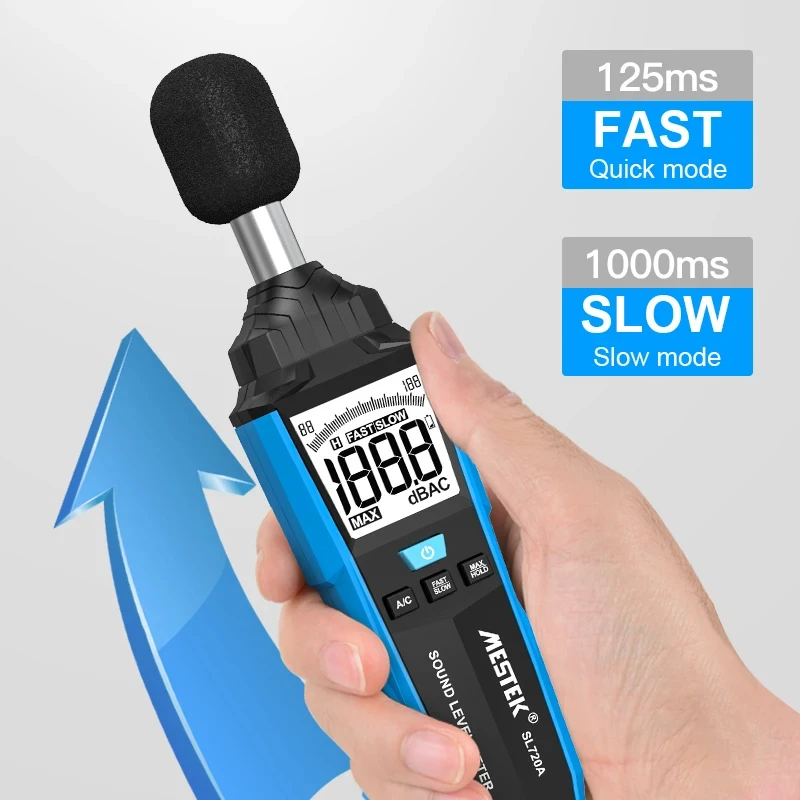 Decibel Noise Volume Test SL720A Indoor And Outdoor Portable Max Value Data Hold A/C Weighting Fast/Slow Adjustable Noise Meter