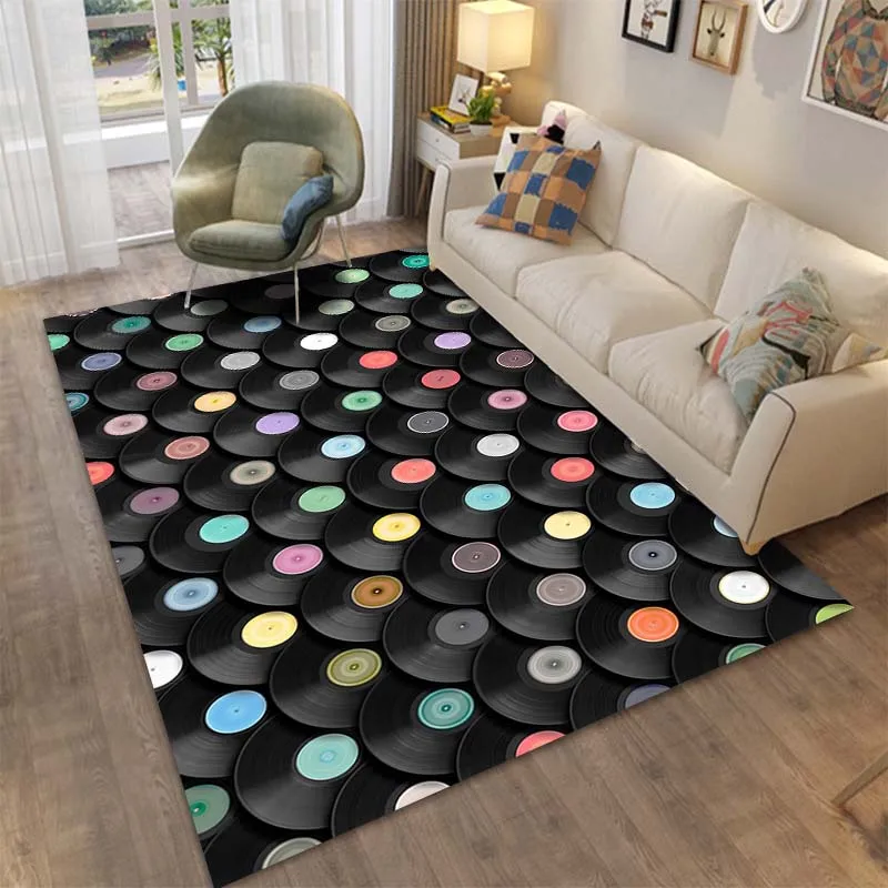 15 Sizes Retro Music Phonograph Record Area Rug Carpet for Living Room Bedroom Sofa Decorative Carpet,kid's Room Anti-skid Mat