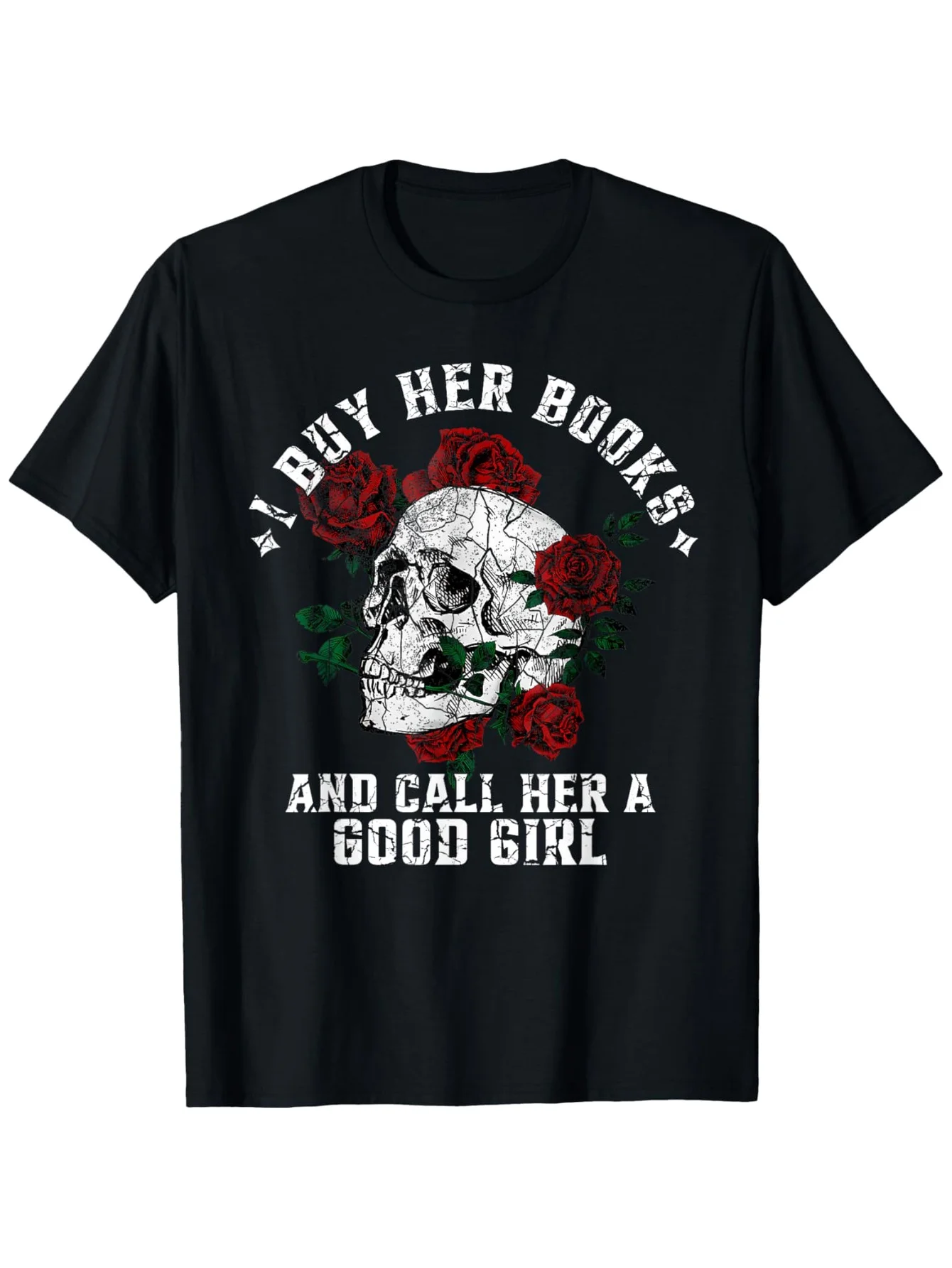 I Buy Her Books And Call Her A Good Book Lover T-Shirt - Casual Loose Fit Short Sleeve Round Neck Tee with Book  Page Print, Lightweight for all-Season for Gym, Book Clubs, Reading Events - Unisex Casual Wear
