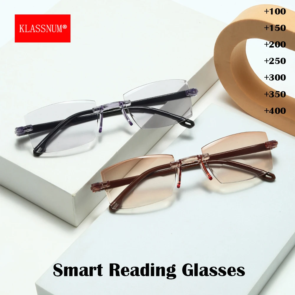 

KLASSNUM умные очки для чтения мужские регулируемые очки без оправы для дальнего и ближнего использования двойного назначения очки для дальнозоркости линзы + 1,0 + 1,5 + 2,0 2,5