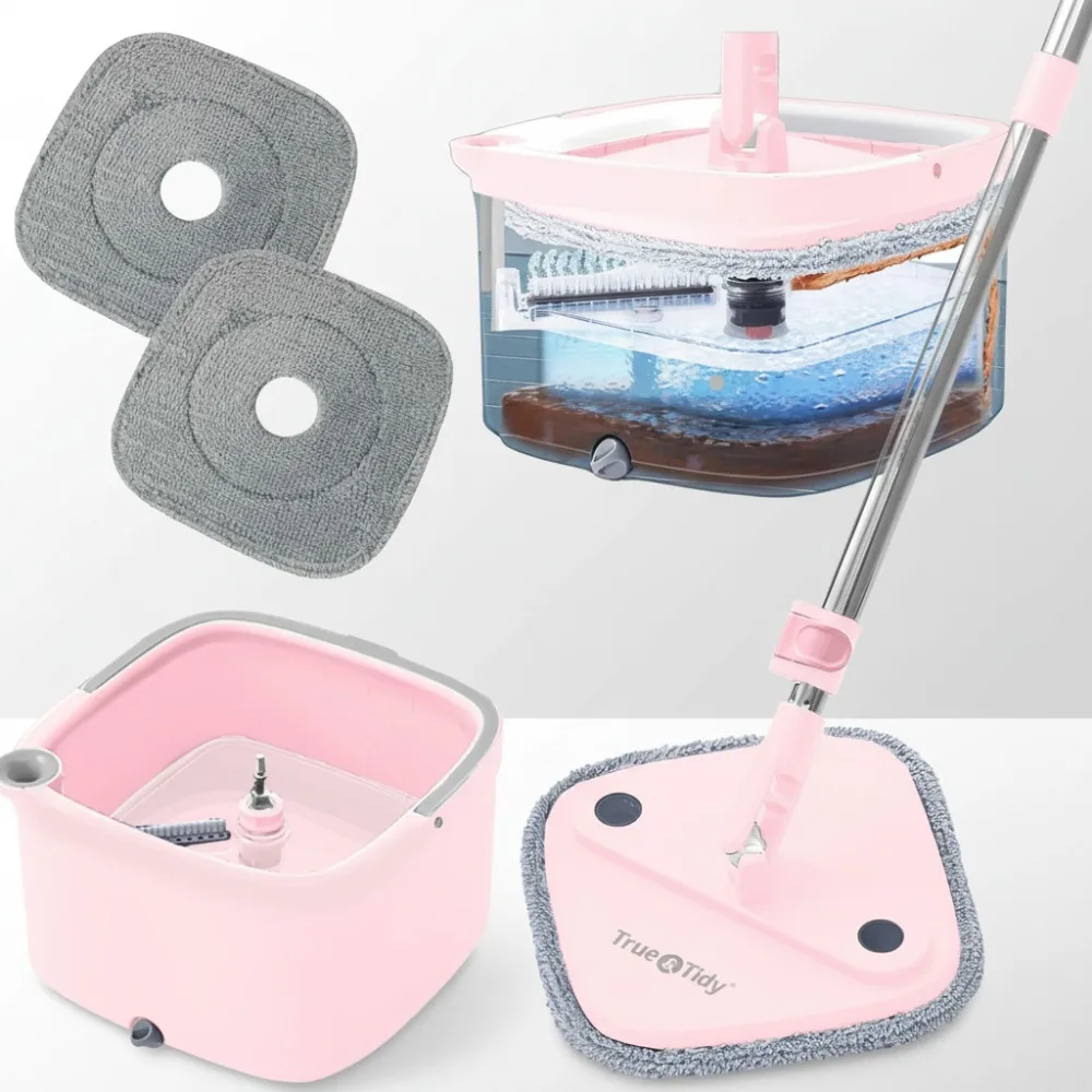 

Smart Spin Mop and Bucket with Dual Compartments, Self-Cleaning Pads for Effortless Floor Cleaning - Home Essential