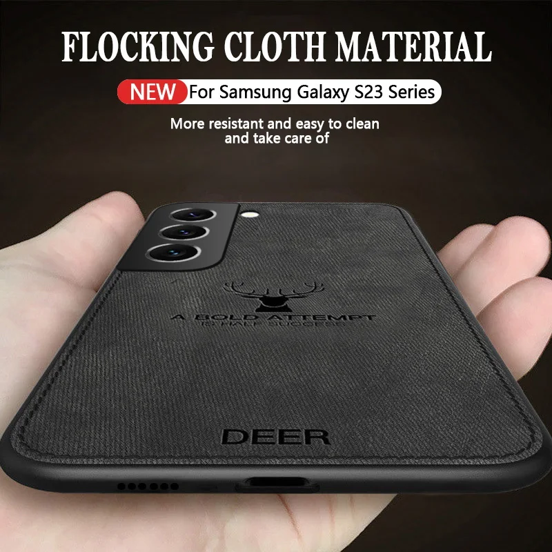 Slim Fabric Skin Deer Case For Samsung Galaxy S23 Ultra FE S22 S21 S24 Ultra A15 A25 A35 A55 A34 A52 A54 5G Hard Back Cover