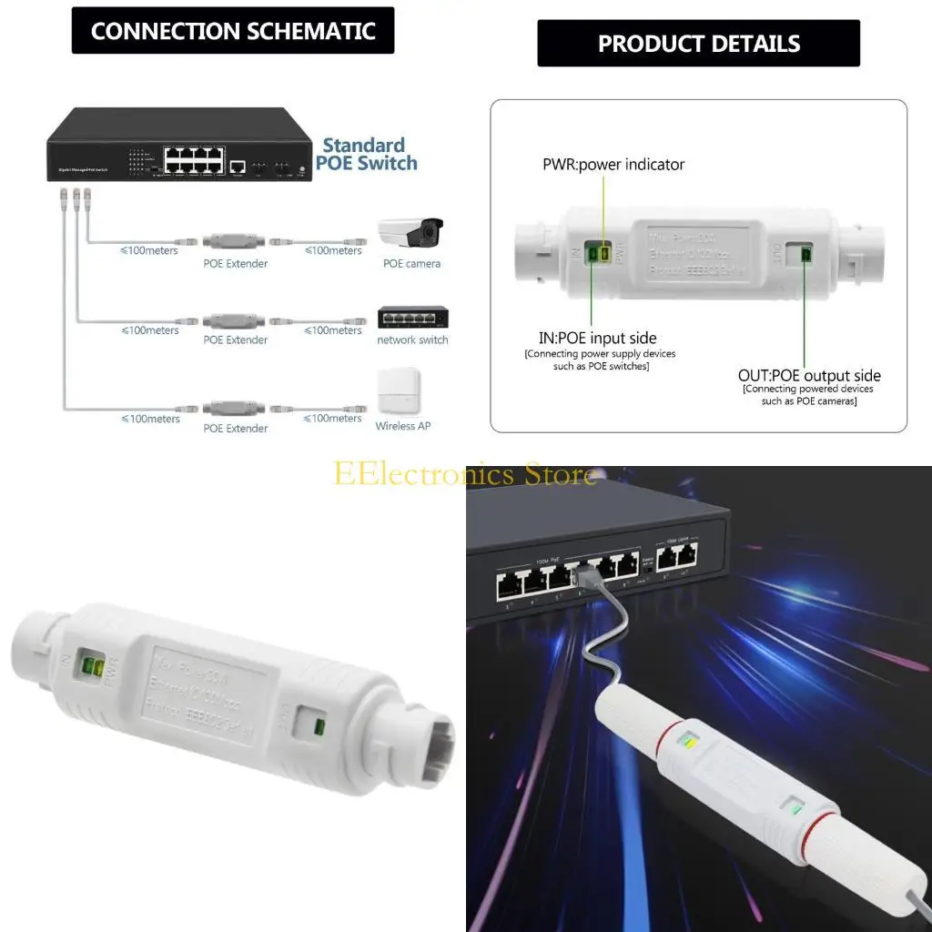 

B03C Weatherproof Ethernets IP66 Waterproof Poe Extenders Strengthen Connection Waterproof Device Enhances Signal Strength