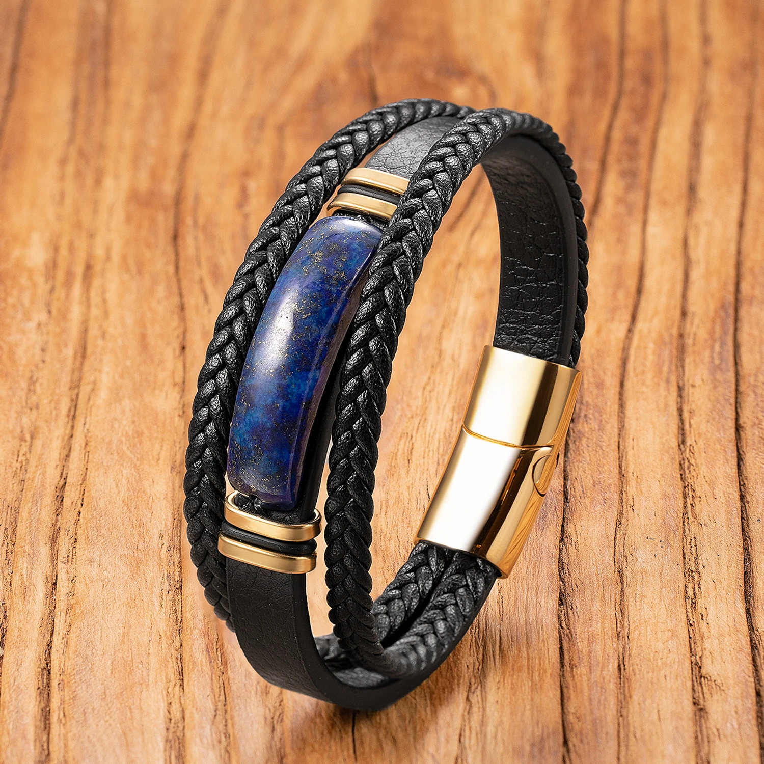 Nieuwe Natuurlijke Lapis Lazuli Steen Armband Homme Zwart Lederen Touw Hoge Kwaliteit Cadeau voor Vriendje Energie Healing Sieraden voor Man