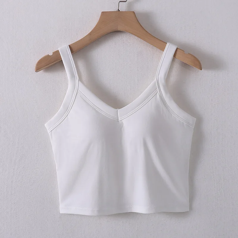 2024 Women's Knitted Cotton Underwear Sexy Solid V-neck Top Fashion Push Up Bra Female Outdoor Top Sports Tank Up Woman Crop Top