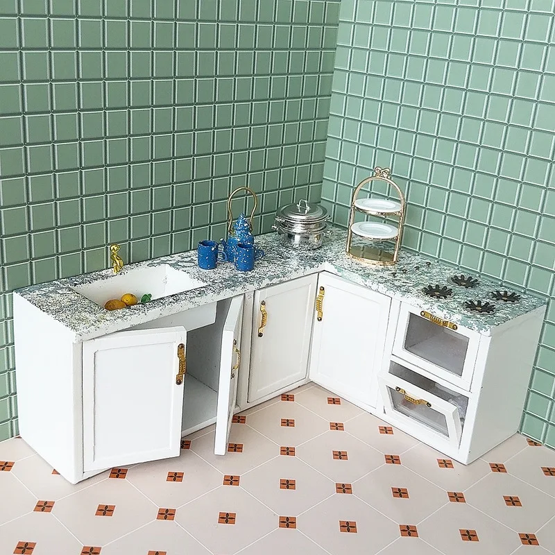 

1/12 Dollhouse Kitchen Stove Cabinet Model Doll Home Furniture Decoration Dolls House Kitchen Scene Ornament Pretend Play Toys