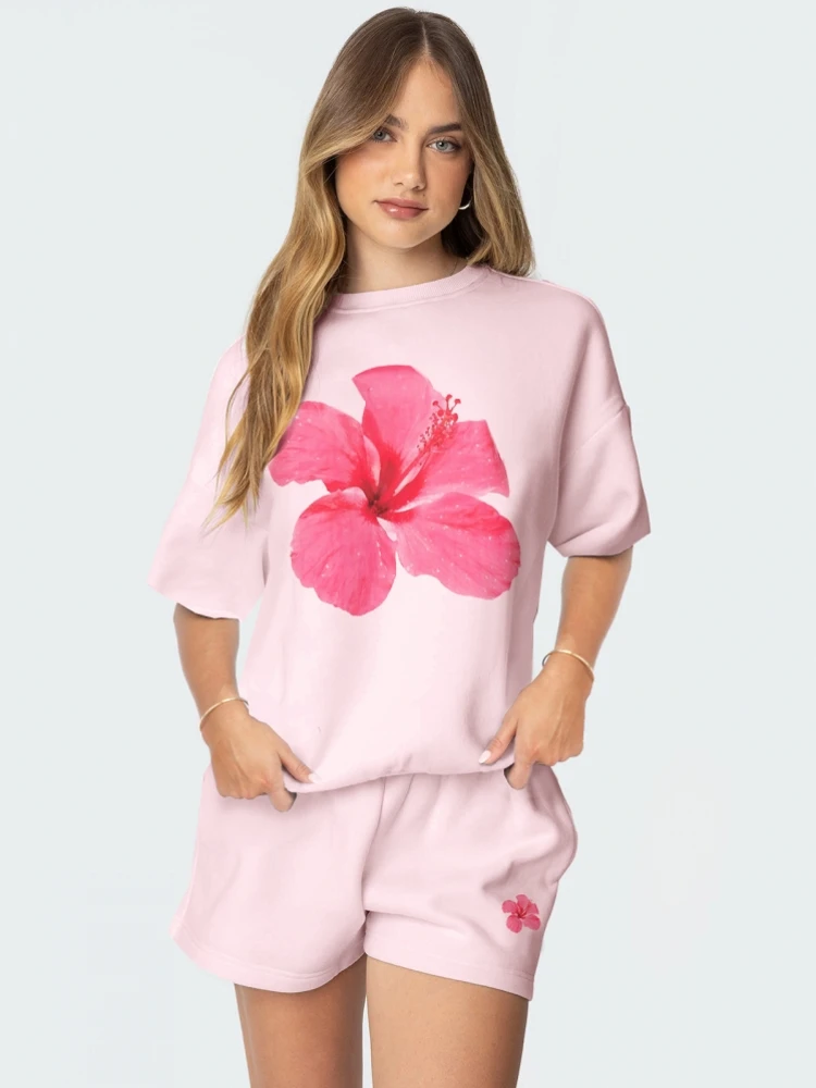 

2 Piece Set Women Tracksuit Summer Casual Outfits Loose Top And Shorts Sweat Suits Lounge Wear Two Piece Matching Sets Outfit