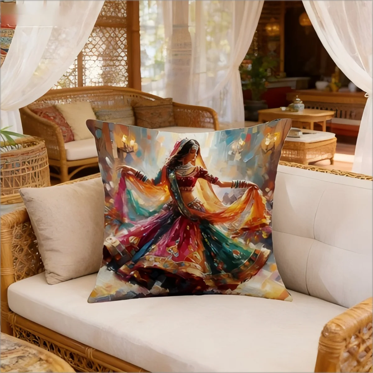 Colorful Indian Dancer Pillow Cover Vibrant Bollywood Art Print Ethnic Floral Cushion Case for Sofa Bed Couch Boho Home Decor