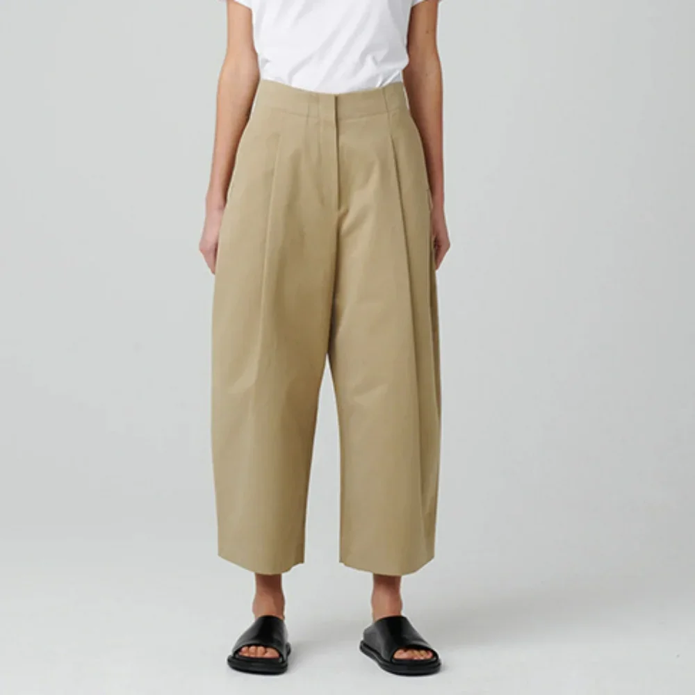 

New Casual High Waist Twill Curved Wide Leg Loose Trousers for Women