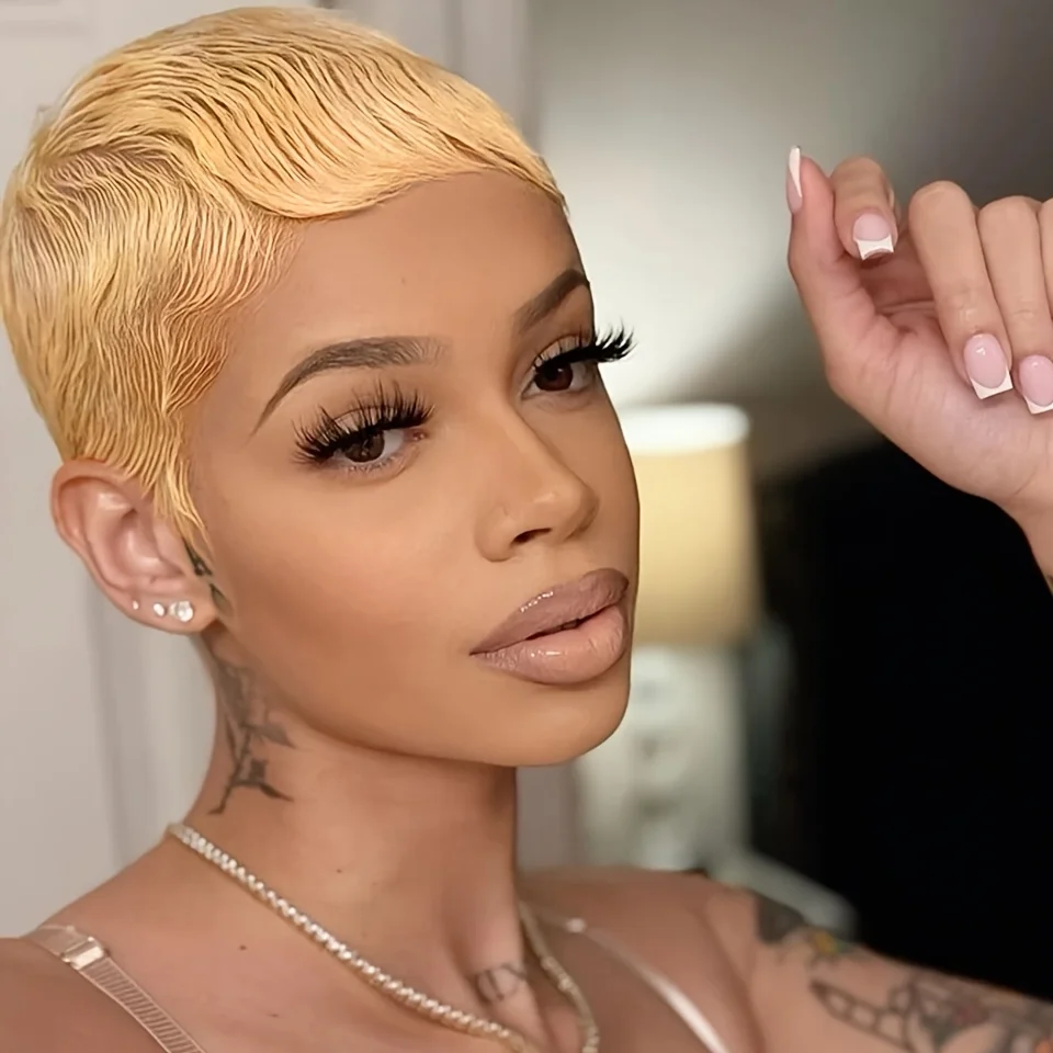 女性用人毛 100% 人毛ショートウィッグ 機械製ウィッグ