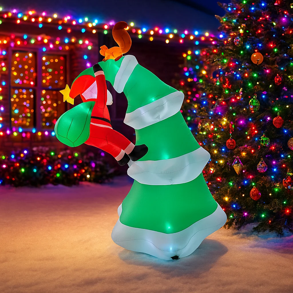 3M/9,8 pies inflable Santa Claus árbol trepador luces de ardilla LED decoraciones para el hogar juguetes patio Navidad vacaciones iluminación adornos