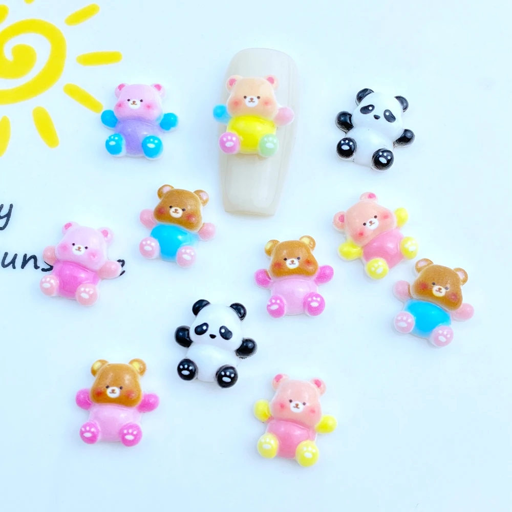 50pcs New Cute Mini Cartoon Colorful Bear Nail Rhinestones Gems Glitter Nail Art Jewelry Manicure Nail Decoration Accessorie