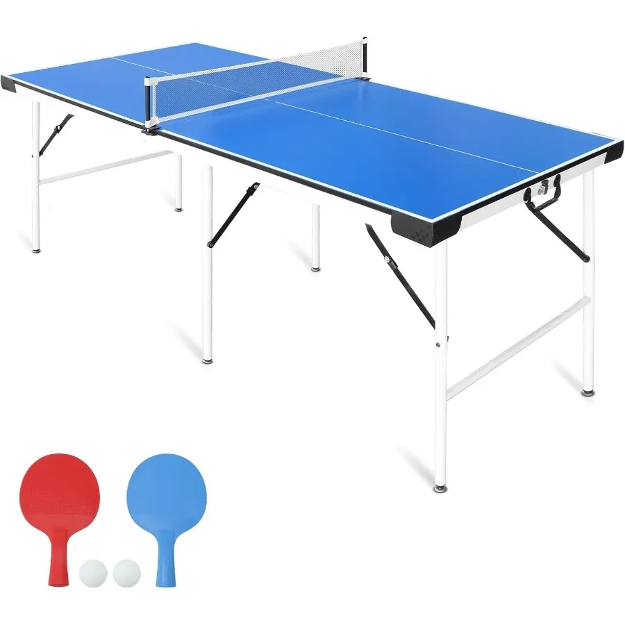 

5.5x3ft Foldable and Portable Indoor Table Tennis Set with Folding Design for Home or Gym Use Includes 2 Paddles 2 Balls and Ad