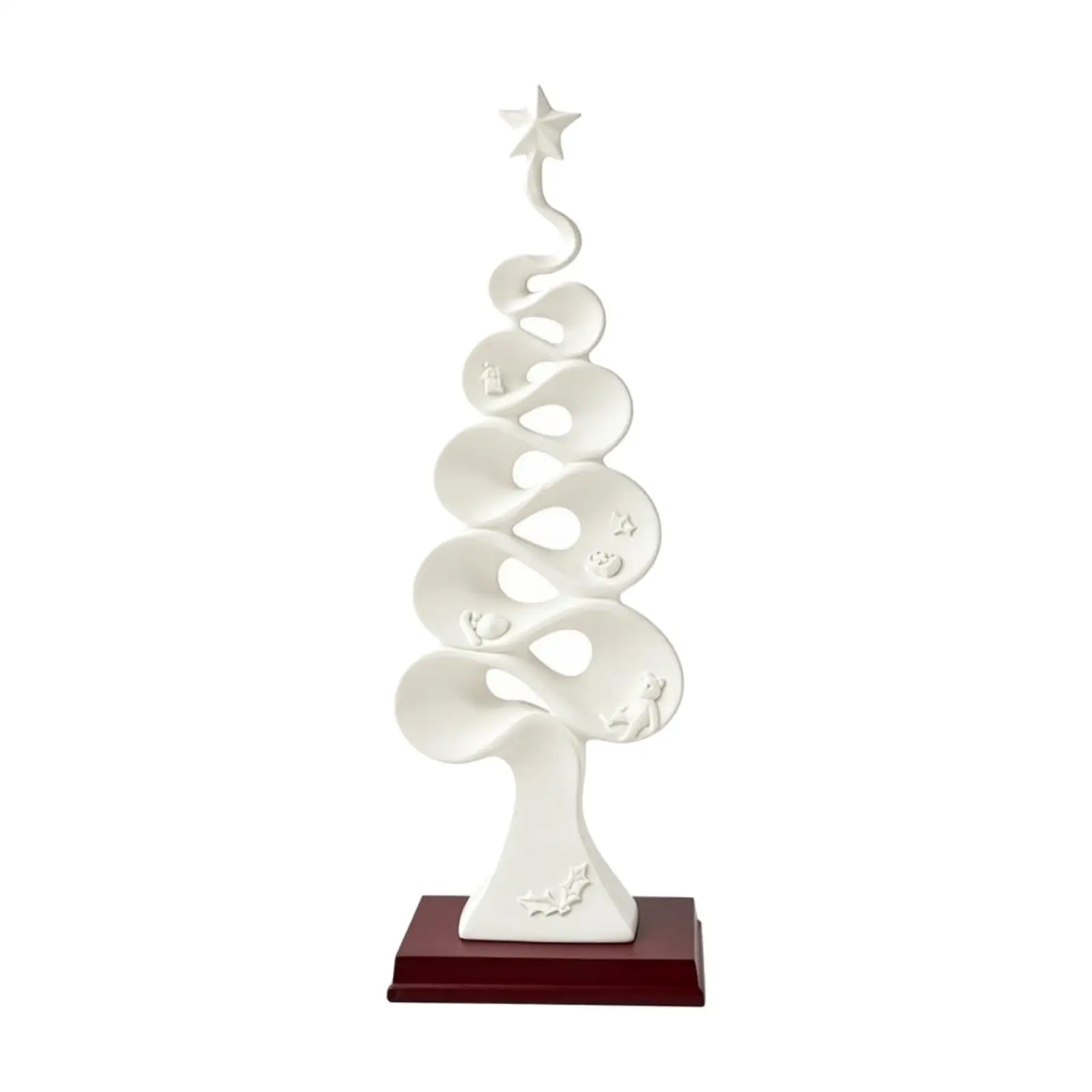 Abstract Christmas Tree Tabletop Ornament White Resin Spiral Design Star Top for Elegant Seasonal Display Decor
