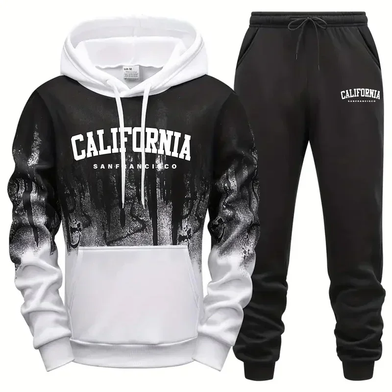 

Мужской спортивный костюм для повседневного бега, повседневная мода, мужские комплекты из двух предметов, универсальные толстовки, удобные спортивные простые толстовки с капюшоном с брызгами чернил