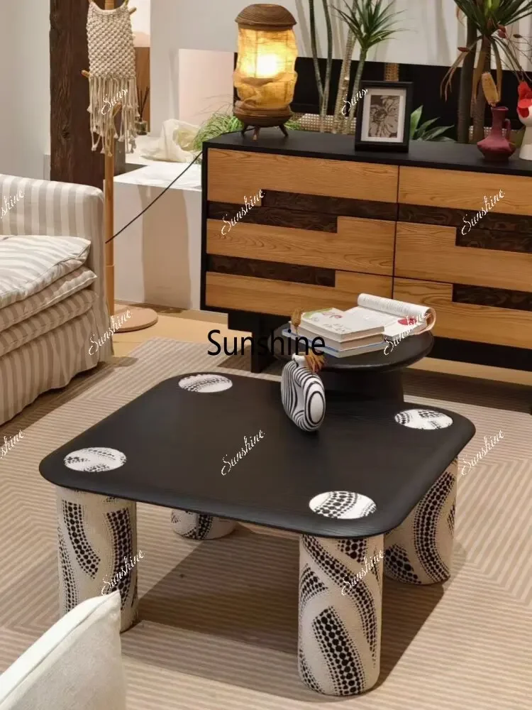 

Nordic solid wood coffee table B & B small apartment leather countertop square table