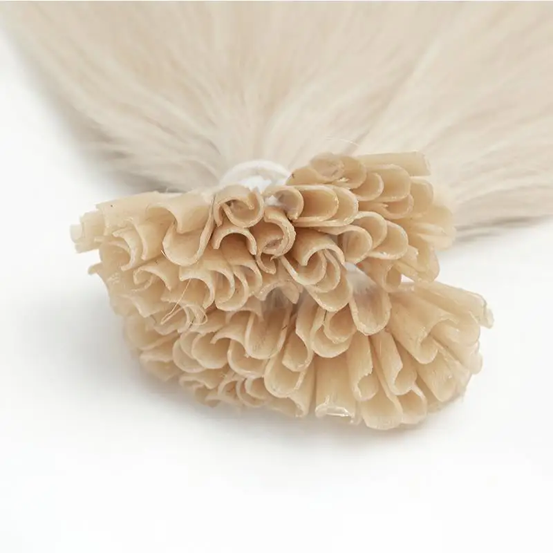 U Tip Hair Extensions White Blonde 1001 Nail Hot Fusion Keratin Glue Beads Human Hair Extensions 12-24 Inch 50pcs Extensions