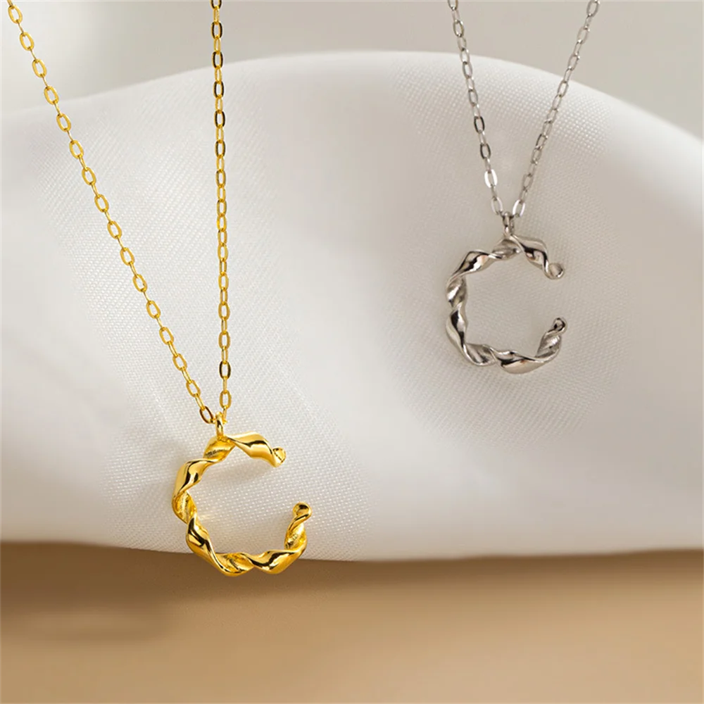 

Корейское женское ожерелье с буквами, серебро S925, C-образный кулон, кольцо Möbius, персонализированная универсальная цепочка на ключицу INS в крутом стиле