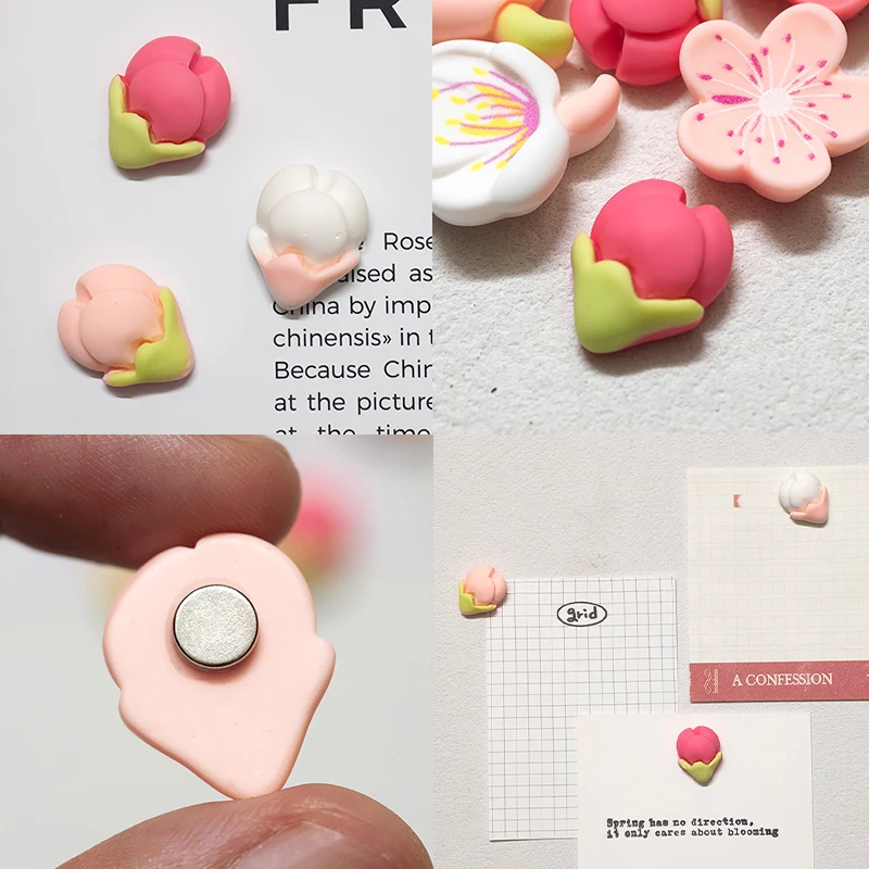 2/3 Pcs Resin Flower Bud Fridge Magnets 3D Mini Refrigerator Magnet Set Cute Pastel Floral Bud Decor Office Locker Note Holder