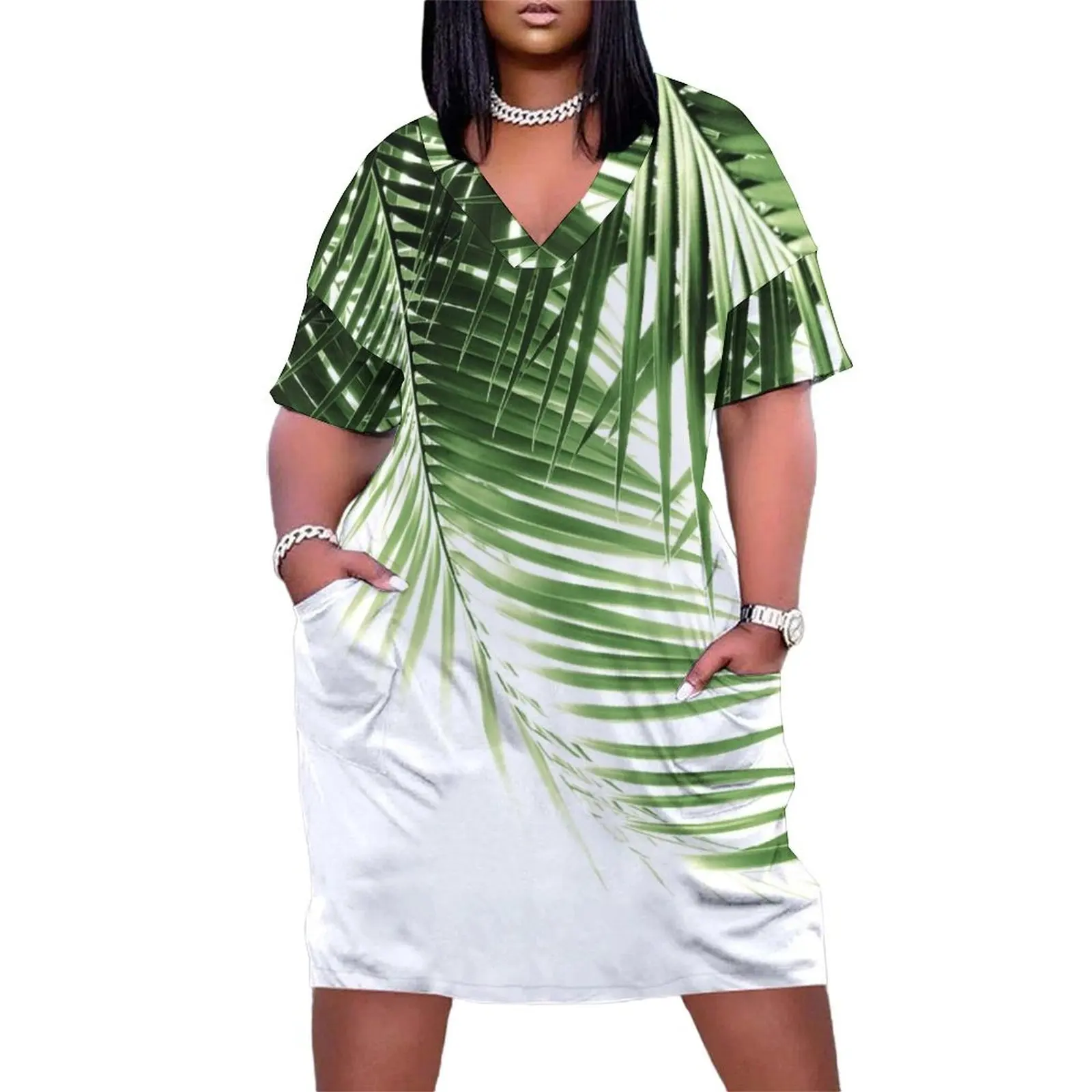 Palm Leaves Green Vibes #9 #tropical #decor #art Loose Pocket Dress Woman clothing summer dresses for women 2024