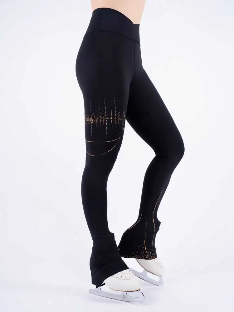 Slim figure skating pants with rhinestone embellishment, high waist, high stretch fabric, suitable for training and performance