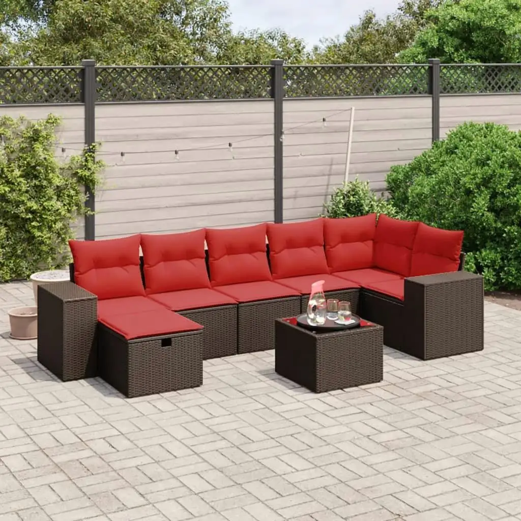 

8 Piece Brown Poly Rattan Patio Sofa Set with Cushions Outdoor Seating Furniture