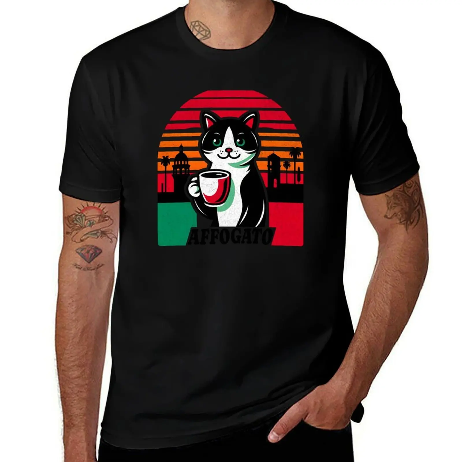 

Affogato - Retro Coffee Cat T-Shirt plus size clothes plus size tops animal prinfor boys Louboutins t shirts men