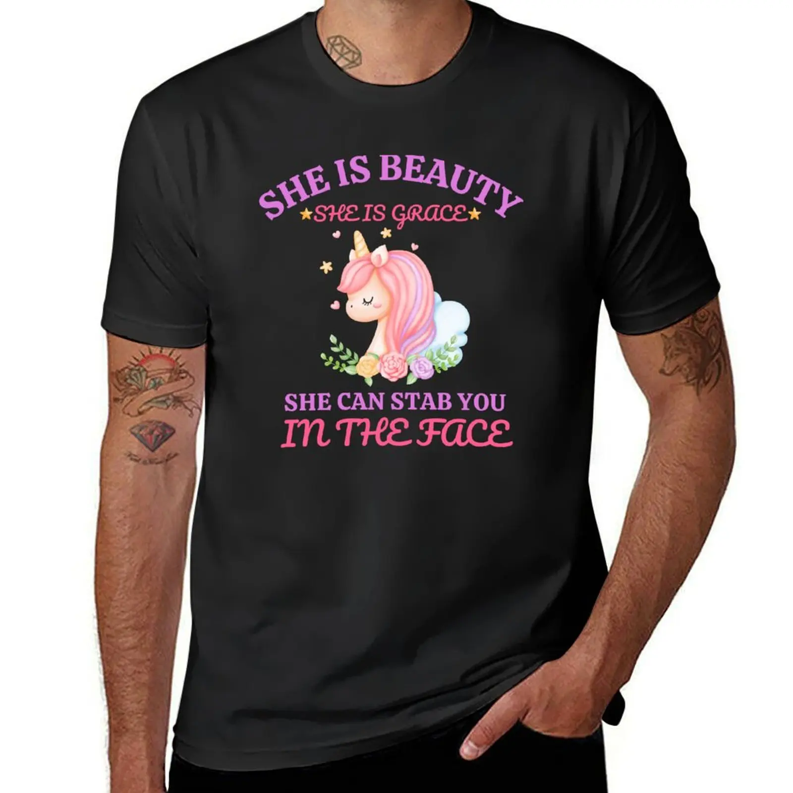 

She Is Beauty Funny Unicorn T-Shirt kawaii clothes quick-drying oversized mens graphic t-shirts big and tall