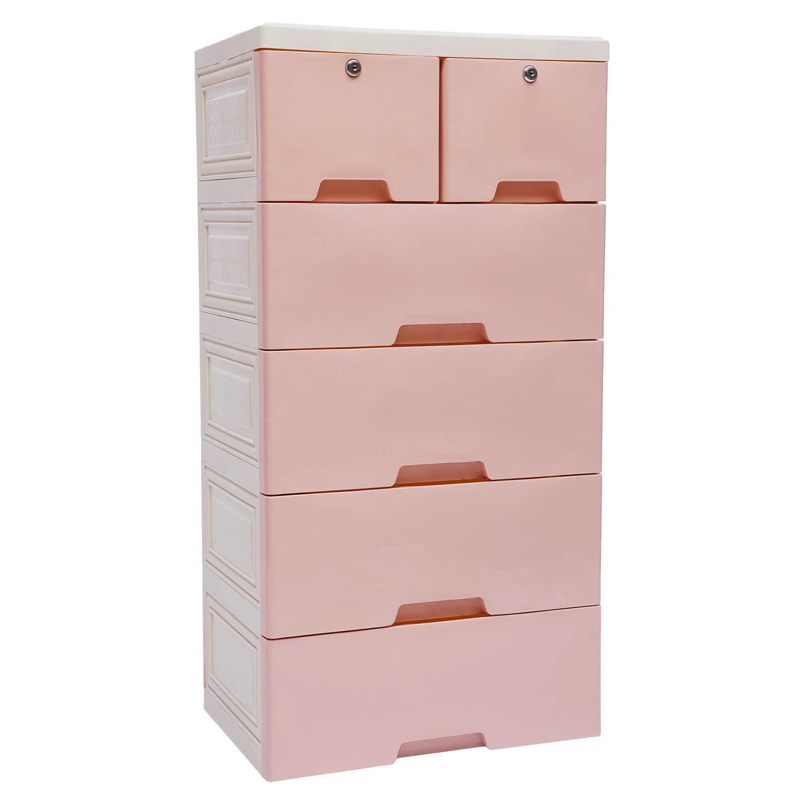 Pink Cabinet 6 Drawer Plastic Closet Organizer Storage Tower for Home Office Bedroom