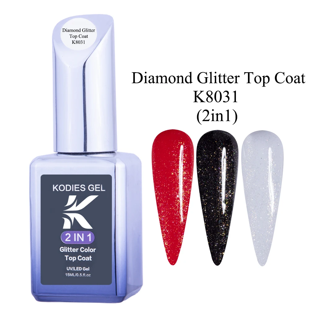 KODIES Diamond Top Coat สำหรับเล็บ15ML Super Shine UV เจลเล็บ Polish Soak Off กึ่งถาวร glitter Topcoat ไม่มีเช็ด