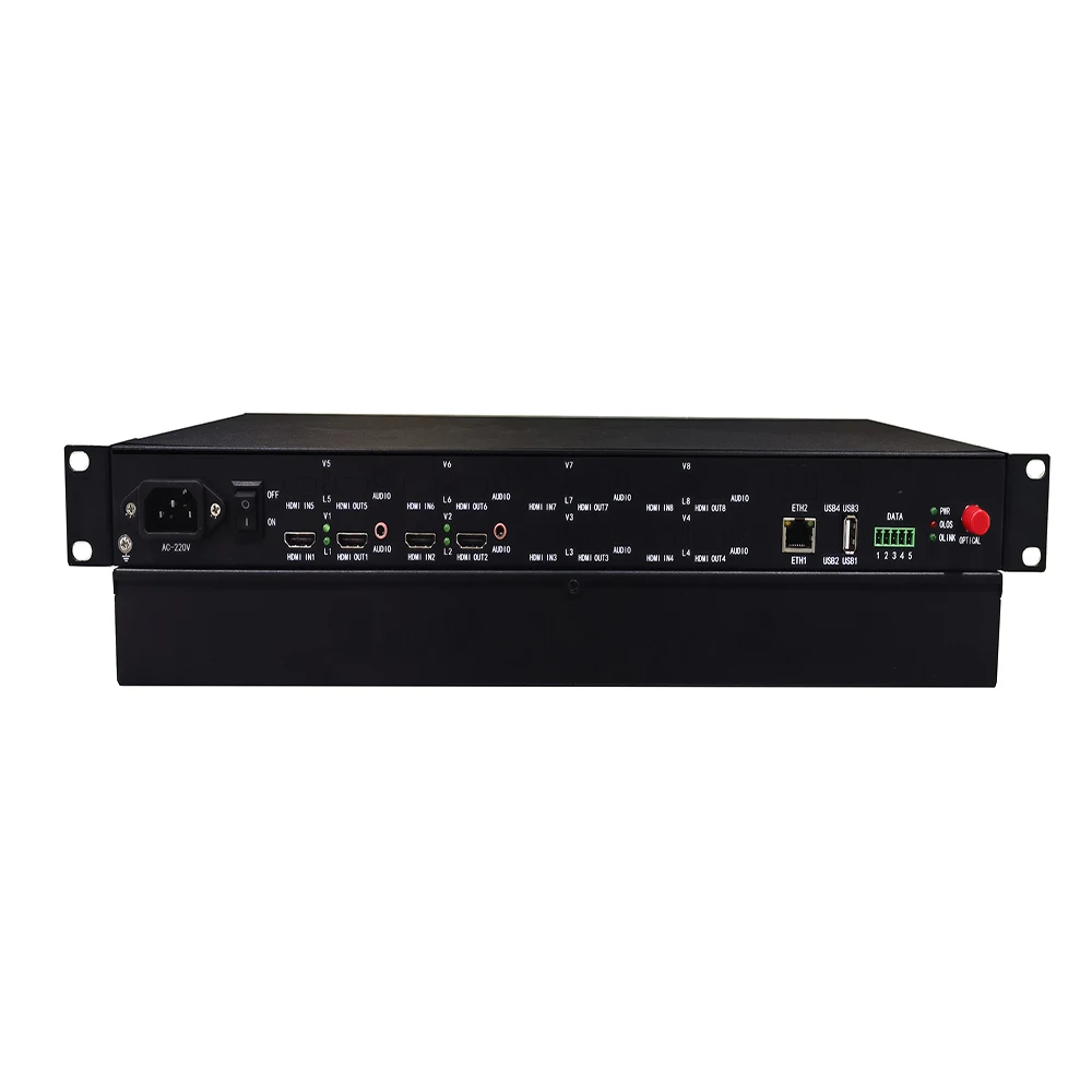 

2CH Unidirectional Uncompressed HD Video with Loop-out + 2CH Bidirectional Audio + 1CH RS232 + 1-CH USB (for Mouse and Keyboard)
