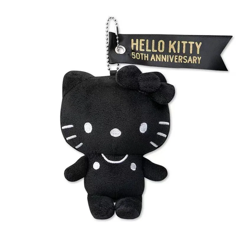 Sanrio Hello Kitty 50 aniversario juguete de peluche blanco y negro, mochila de dibujos animados, decoración linda, muñeca de corazón, colgante, regalos de vacaciones