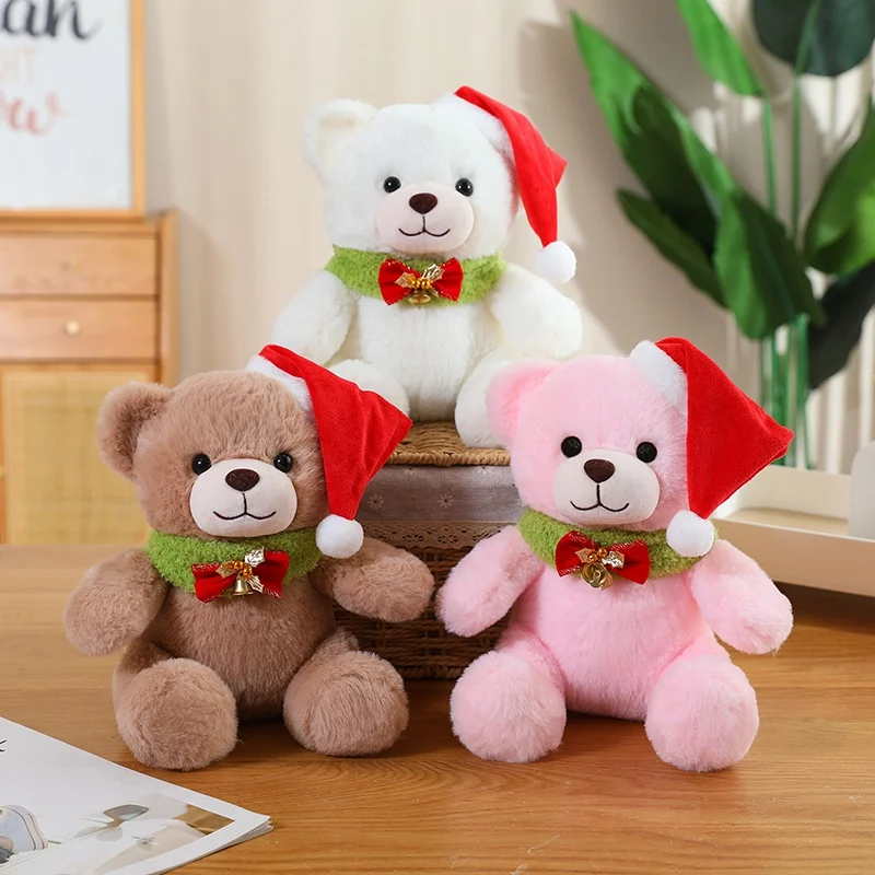 

Kawaii Christmas Little Bear Plush Toys Soft Cozy Cartoon Dressed Bear Doll Lovely Children Appease Doll New Year Party Decor
