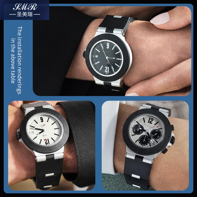 For Bulgari Diagono Rubber Watch Strap with Convex Interface 24mm