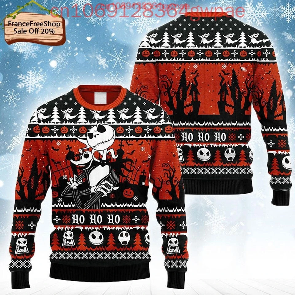 Jack dan Sally Nightmare Before Christmas Ugly Sweater Pria Wanita 3d Sweater modis Disney Ugly Christmas Sweater atasan