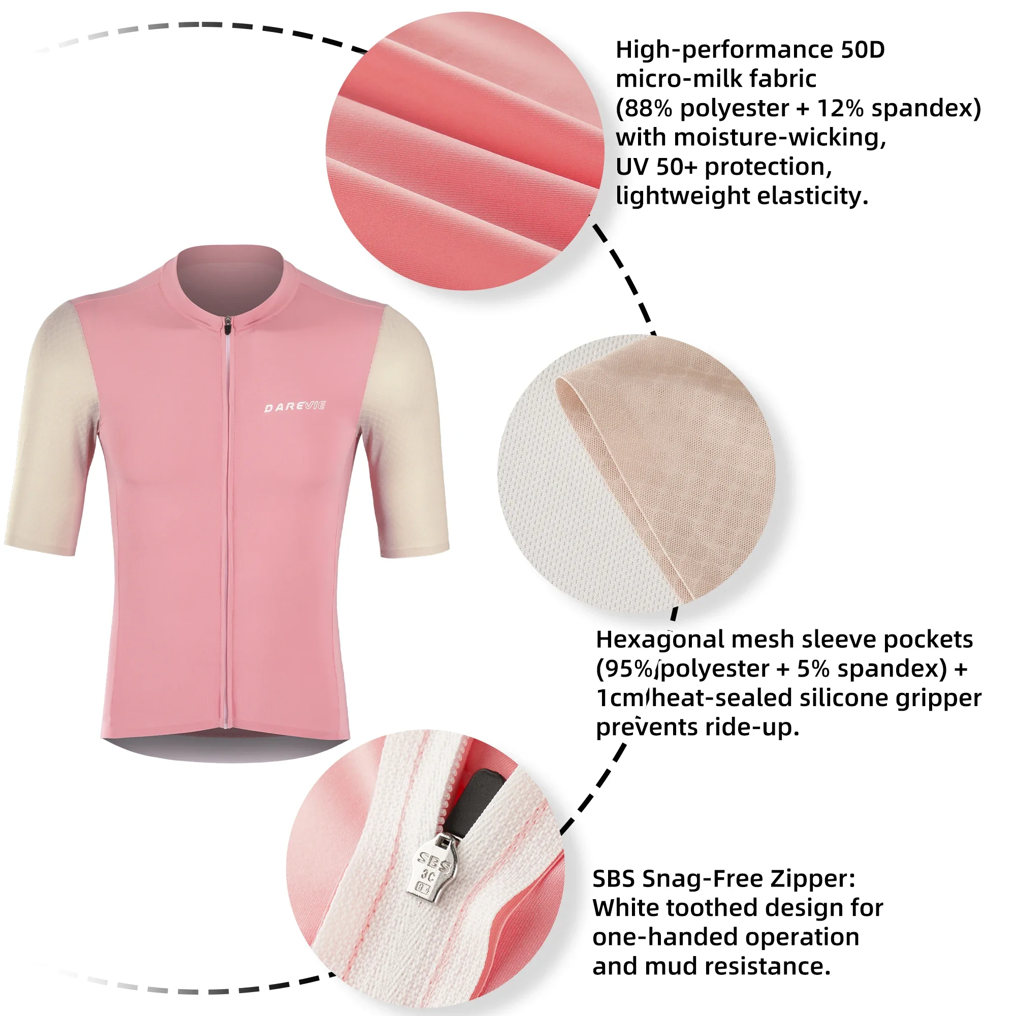 DAREVIE Męska Koszulka Kolarska SPF 50+ Treningowa Koszulka Rowerowa Męska Szybkoschnąca Antypoślizgowa Lekka Miękka Odzież Rowerowa Męska