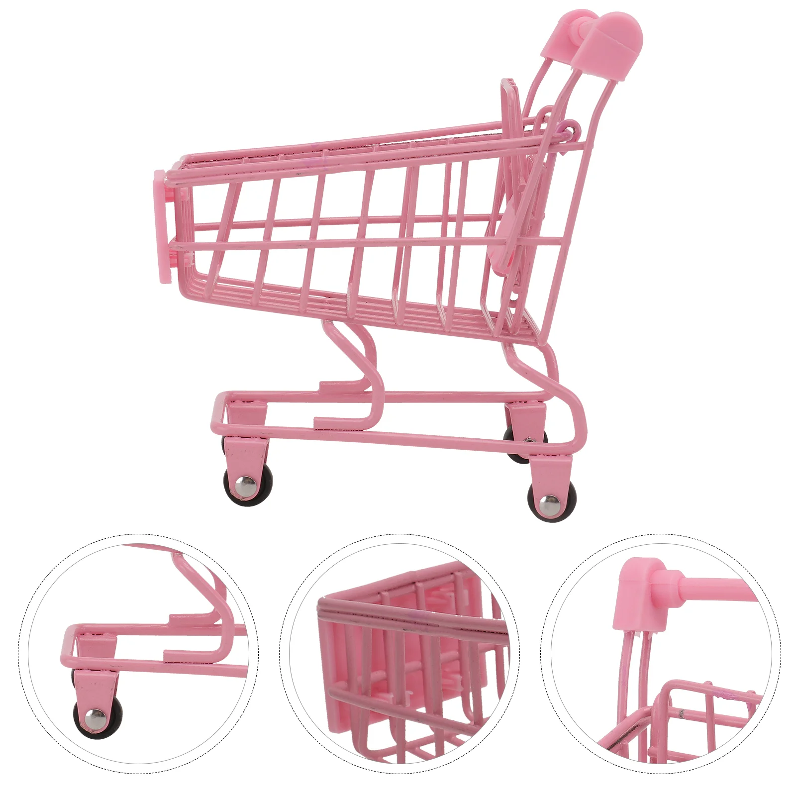 1PC Mini Shopping Cart Trolly Desktop Storage Basket Holder Photo Props - Size S  (Wheel Color Random)