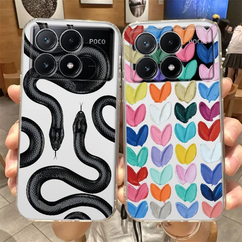 사랑 검은 뱀 귀여운 동물 꽃 전화 케이스, 샤오미 포코 X6 F6 X4 X5 M3 M4 M6 프로 5G F5 F3 M3 M6 M4 프로 4G 실리콘 커버