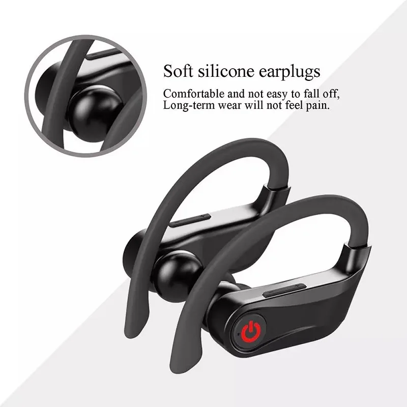 Sport cuffie Wireless Bluetooth con microfono IPX5 ganci auricolari impermeabili Display a LED auricolare Bluetooth cuffie Stereo HiFi per musica