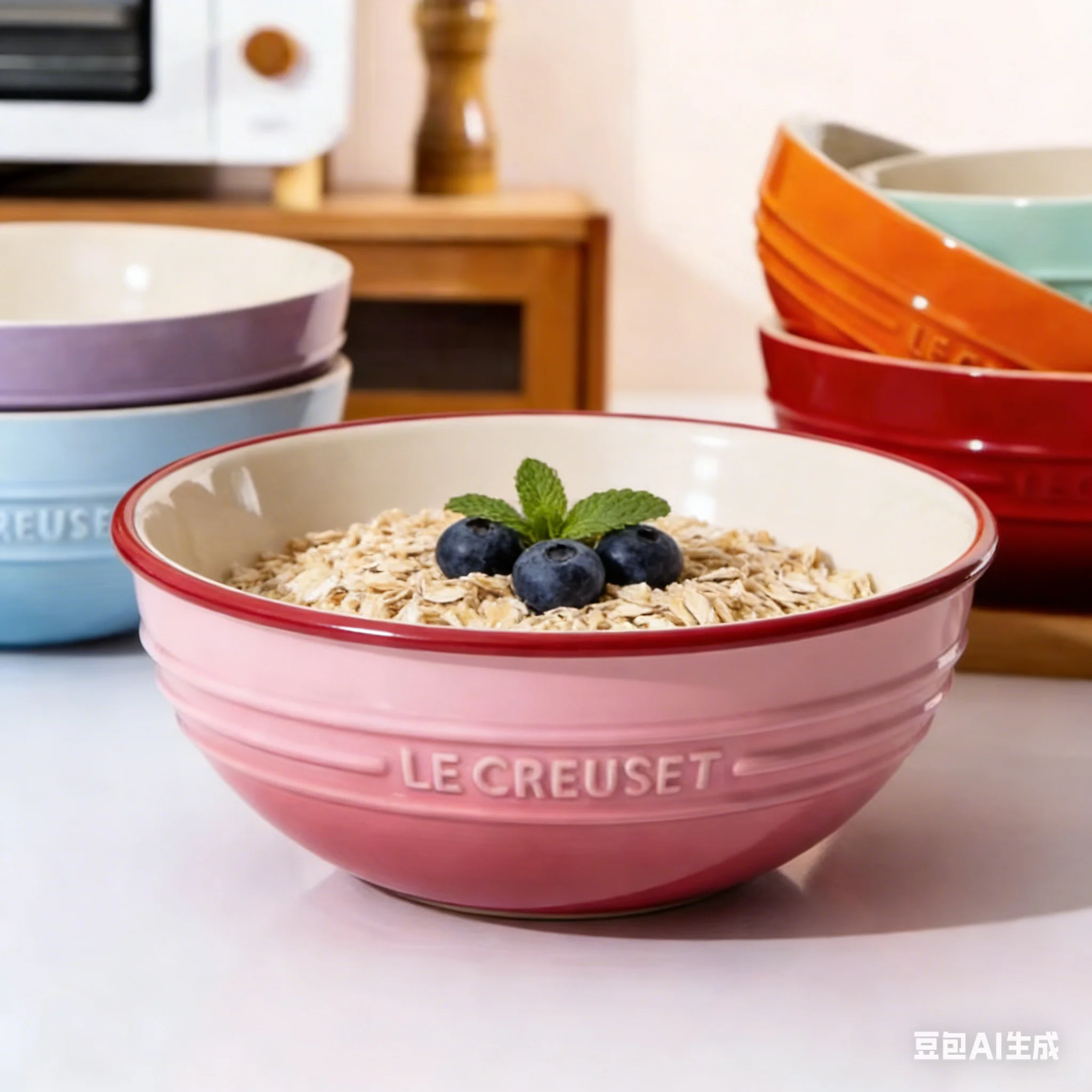 

Large Capacity Vibrant Green Textured Ceramic Bowl Double-Color Interior Salad Fruit Bowl Creative Kitchen Dining Tableware